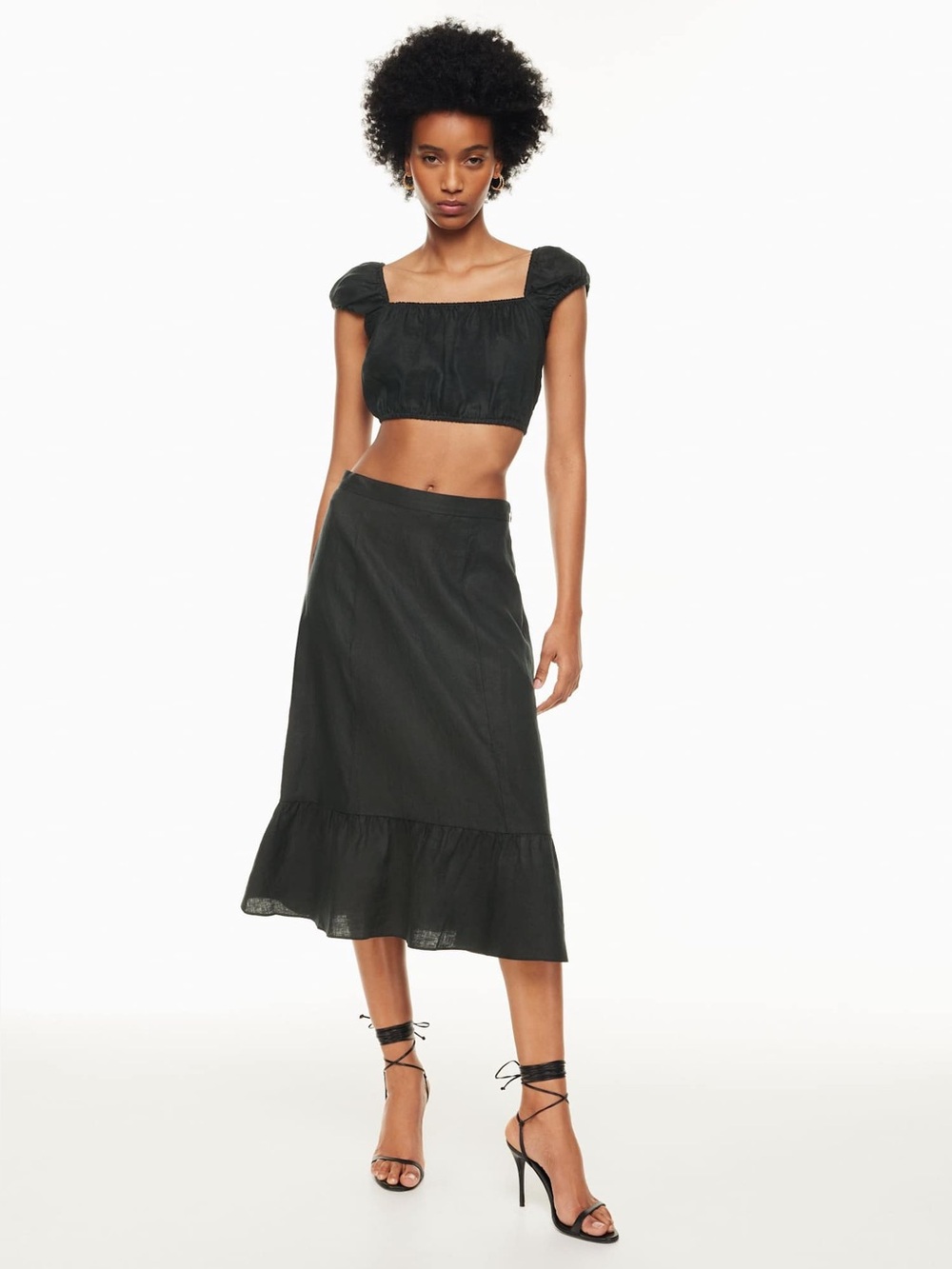 Aritzia Wilfred 100% Organic Linen Midi Chariot Skirt Size 8 Black
